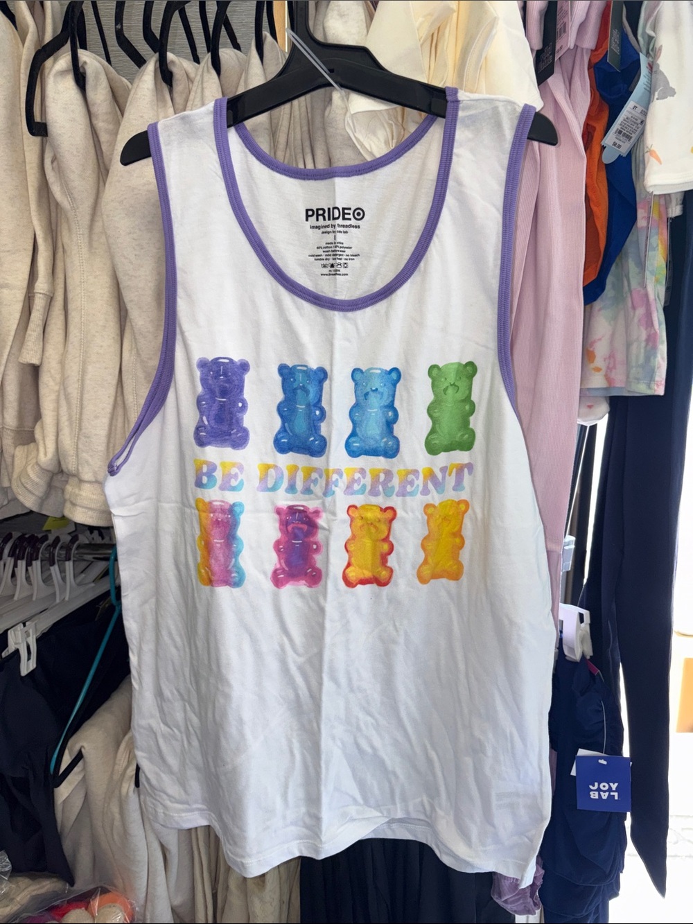 Be Different' White Tank Top with Purple Trim